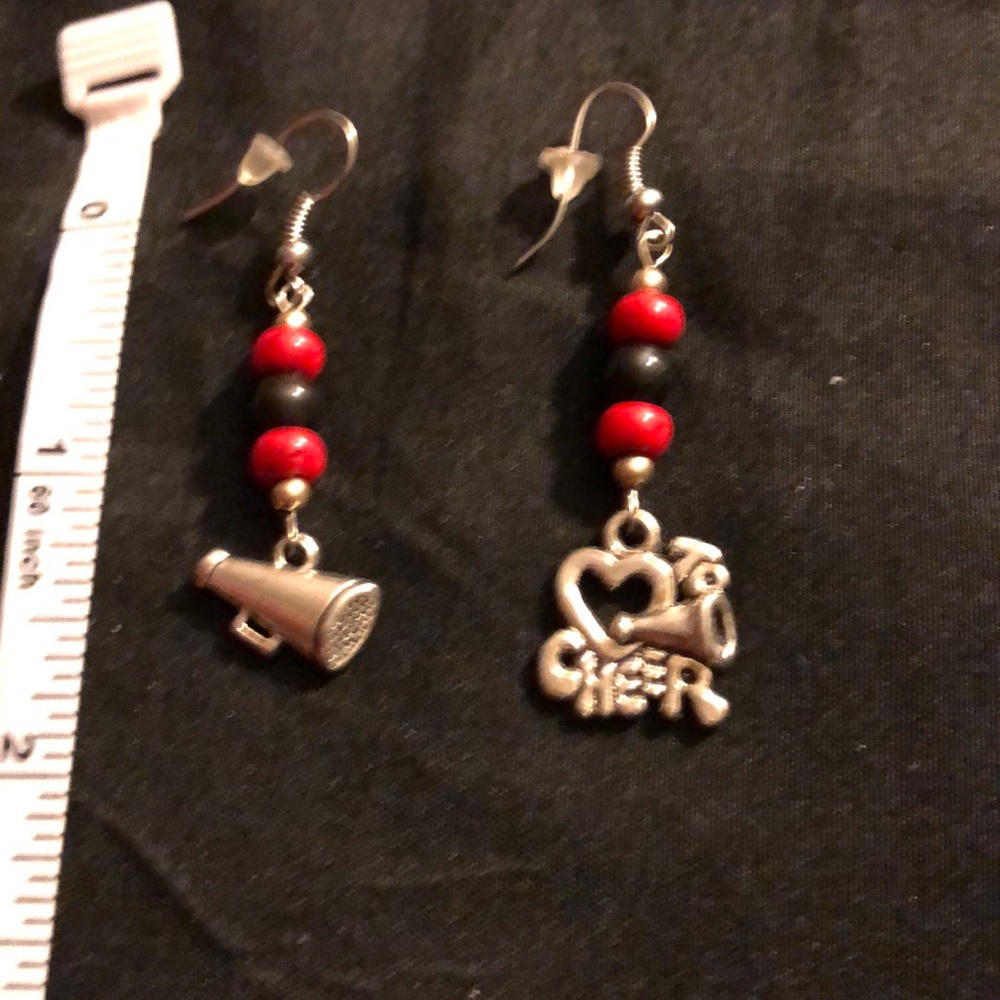 New Cheerleading earrings. Handmade black and red